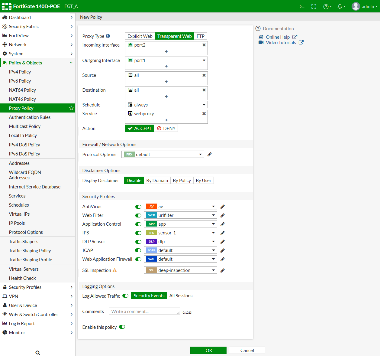 Proxy Policy Security Profiles FortiGate FortiOS 6 2 12